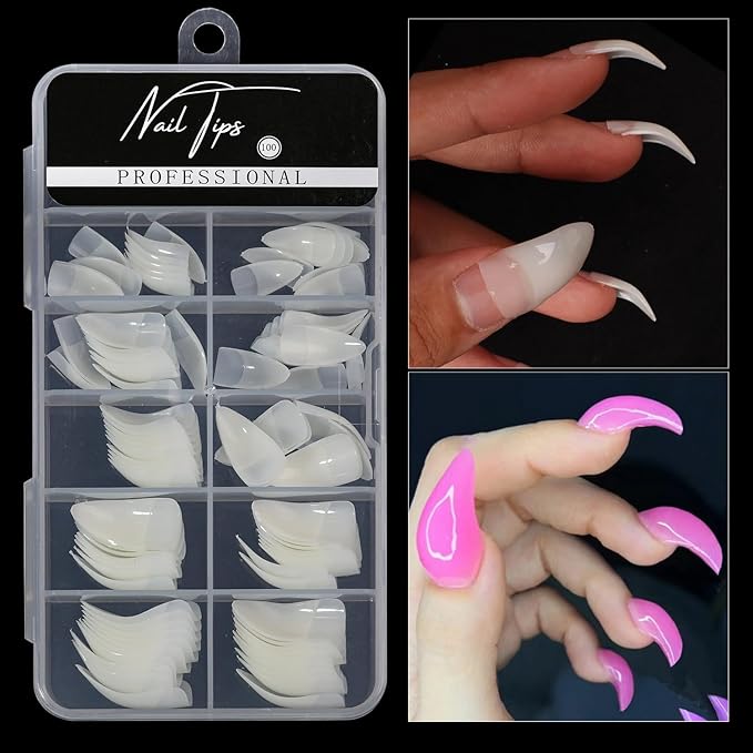 100PCS Medium Stiletto Nail Tips,10 Sizes Artificial Press on Nail Tips Halloween Style Natural Stiletto False Eagle Claw Art for Nail Salons (Natural)