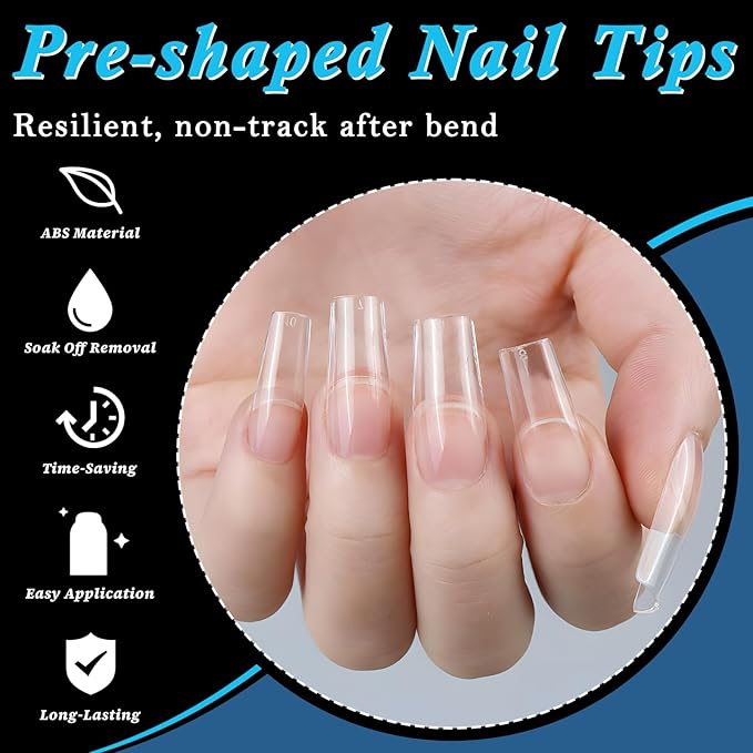 LoveOurHome 600pc Square Nail Tips Medium Fake Nail Clear Press on Nails Medium Full Cover Soft Gel Nail Tips Square Acrylic Nail Artificial Fingernails False Nails for Gel Nail Extension