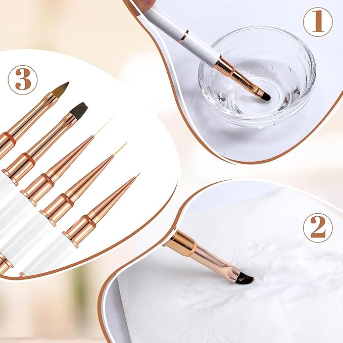 5 Pcs Double Ended Nail Art Brush Professional Dotting Pen Set Gel Polish NailArt Design Pens Nail Art Liner Brushes Painting Tools for Salon Home DIY Manicure