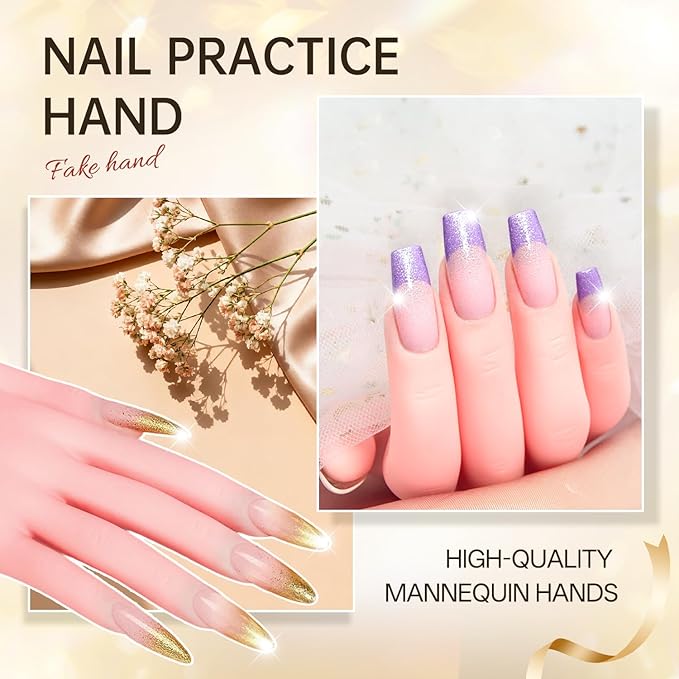 AORAEM Nail Trainning Hand Flexible Soft Practice Plastic Mannequin Hand Nails Tips Art Trainer Manicure Practice Hand Tool