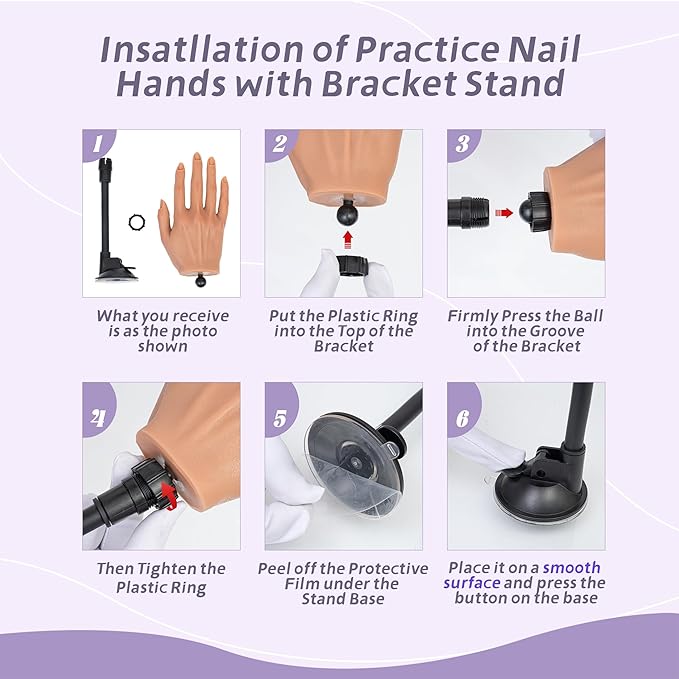 Practice Hand for Acrylic Nails, Silicone Nail Hand Practice, Flexible Fingers Fake Training Hand False Mannequin Hands for Nail Practice, Hand Model Kit for Nail Supplies Manicure Beginners