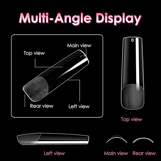 Ranrose Long Straight Nails Tips,240PCS Full Cover Soft Gel Nail Tips for Acrylic Nails Professional 12 Size Pre-shaped XXL Straight Shape False Nail Half Matte Fake Nail for Press On Nail Extensions