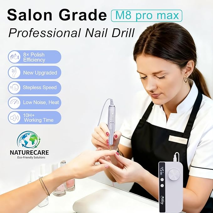 Nail Drill Professional 45000RPM Electric Nail File Kit, Upgraded Rechargeable Cordless Efile Set, Portable Acrylic Gel Nail Polish Remover Machine,Manicure Tool with 11 Gold Bits for Home/Salon