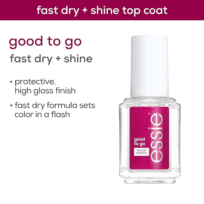 essie Good to Go Top Coat, Fast Dry + Shine Nail Polish, 0.46 Ounces (Packaging May Vary)