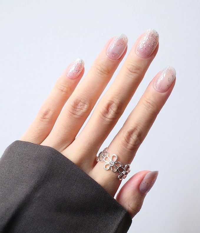 Nail Polish Strips (No UV Lamp Needed) - 22 Pcs Salon Quality Gel Nail Stickers - Long Lasting Wraps (Crystal Ice Sliver)