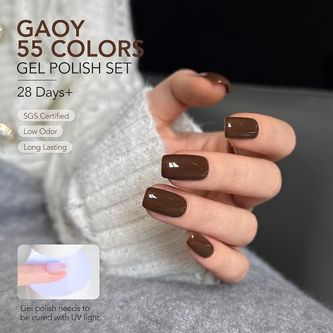 GAOY 60 Pcs Gel Nail Polish Set, 55 Colors All Season Gel Polish Kit Red Nude Black White Pink with 5 Pcs Soak off Base Glossy Matte Glitter Top Coat & Builder for Nail Art DIY Manicure at Home