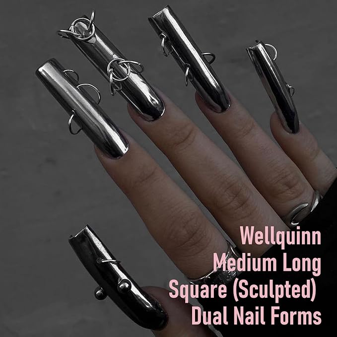 Square (Sculpted) Poly Gel Dual Nail Forms, Medium Long Reusable Full Cover Acrylic Builder Solid Hard Gel Polygel Extension Nail Molds 14 Sizes 140 Pcs, Set for Salon & DIY