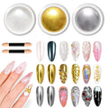 Gold Chrome Nail Powder - Metallic Mirror Effect Nail Chrome Powders Silver Chrome Powders for Nails Glitter, Pigment Holo Chrome Gold Nail Powder with 4 Eyeshadow Sticks