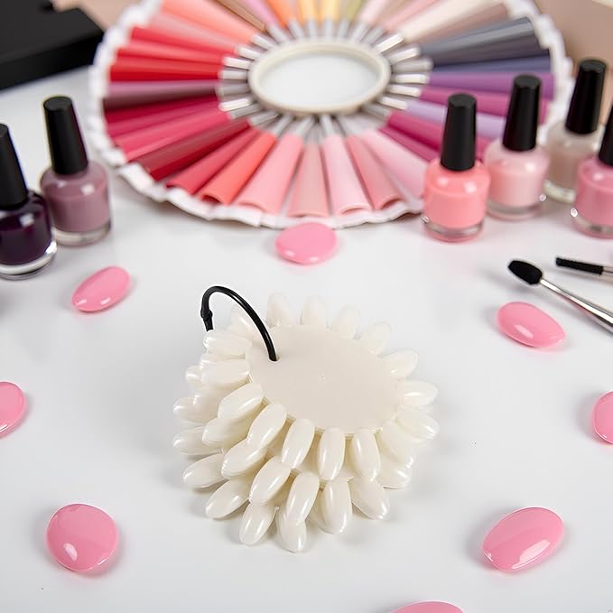 160pc Set WHITE FALSE NAIL ART TIPS Display Wheel,Nail Art Polish Palette Wheels,AcrYlic DIY Nail Art Practice Display Ring Practice PaletteSwing NailArt Tips Tools