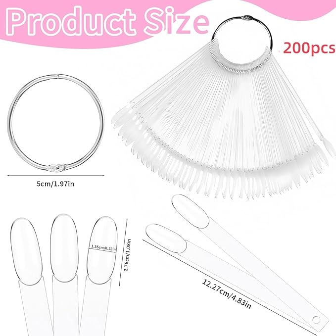 200PCS Clear Swatches for Nail Polish with Number Stickers, Oval Nail Swatches Nail Color Display Sticks for Gel Polish, Nail Art Practice Tips for Technicians & DIY Salon Use