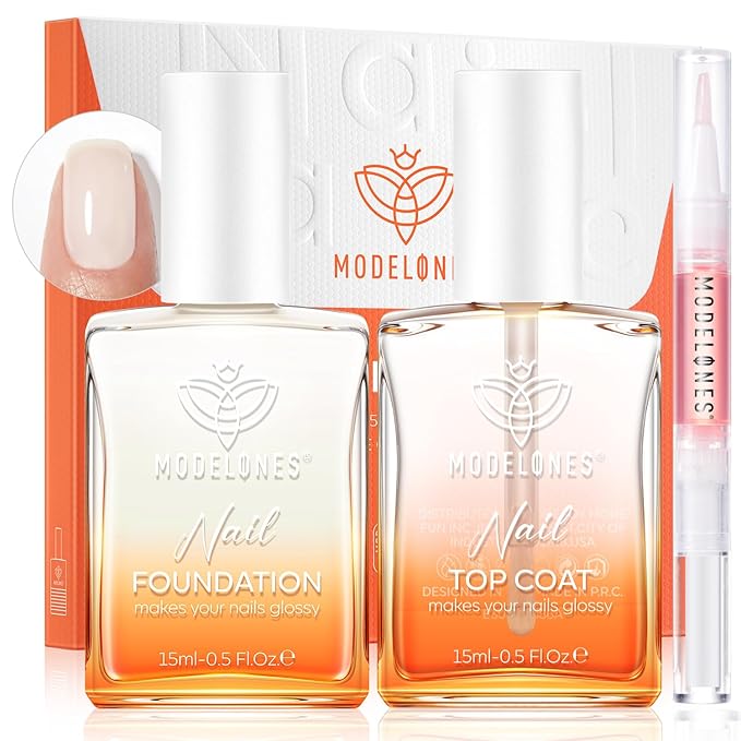modelones Nail Strengthener and Growth Clear Gel Top Coat Nail Polish Cuticle Oil Pen Milky White Nail Repair for Damaged Nails Care Kit for Women 15 ml Ridge Filler for Growth