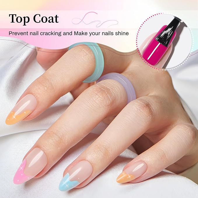 JODSONE 3Pcs 16.5ml Top Coat And Base Coat Set with Blooming Gel No Wipe Top Coat Base Blooming Gel for Spreading Effect Print Nail Painting Need U V Lamp Cured