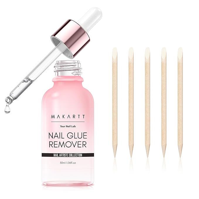 Makartt 3-in-1 Solid Gel Adhesive for Press-On Nails – Extra Strong False Nail Glue with Remover, Vitamin E Formula & 5 Wooden Sticks for Easy Removal