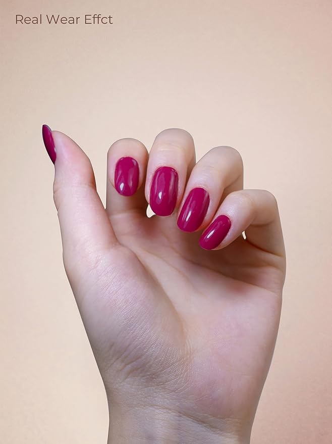 Real Gel Nail Strips (No UV Light Needed) - 44Pcs Salon Quality Nail Stickers - Long Lasting Polish Wraps for Women, Easy Apply & Remove (Tropical Pink）