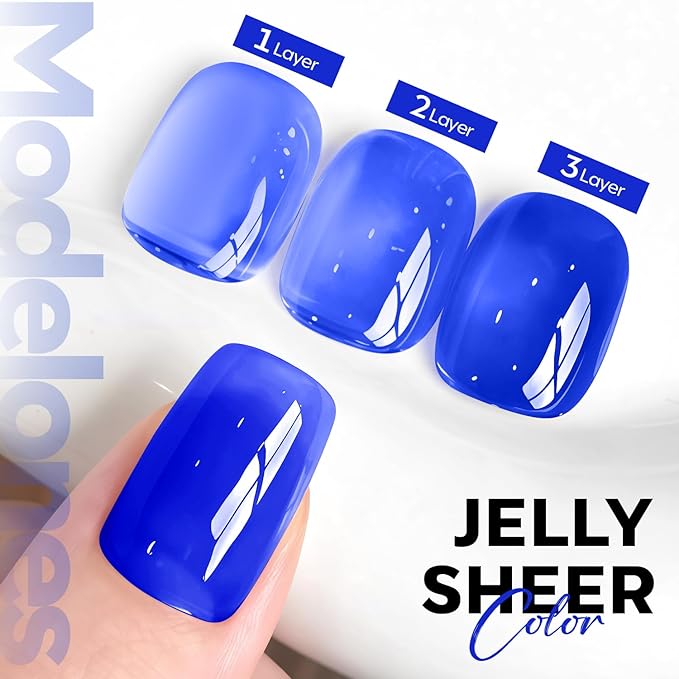 modelones Blue Gel Nail Polish Jelly Translucent Gel Polish Deep Blue Sheer Nails Soak Off LED Nail Lamp Nail Manicure 15 ML