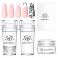 Born Pretty French Tip Nail Stamp, 6PCS Art Stamper With Scrapers, Silicone Stamping Long & Short Jelly Stamper Kit for French Manicure Home DIY Art Salon