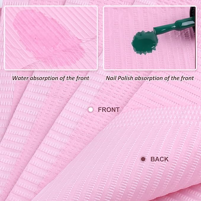 50Pcs Pink Disposable Table Mats for Nail Art 3 Ply Foldable Waterproof Dental Bibs Tattoo Sheets Nail Practice Table Cover for Medical Supplies Manicure Salon Pads