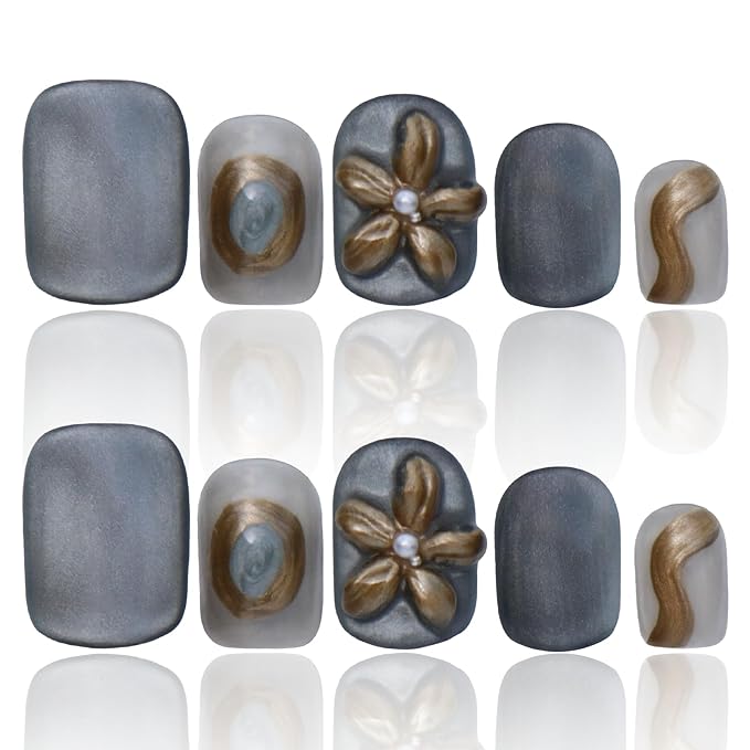 Homemade Press On Nails Floral Gifts Flower Nails Press On 3D Floral Nails Cute Blue Press On Nails Women Gifts COOLYOUNG 15 PCS, Size L