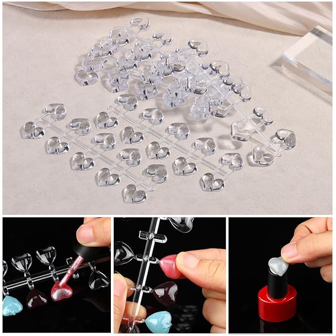 100PCS Nail Polish Swatch Dots, Heart Shape Color Swatch Sample Dots for Gel Polish Display, False Nail Display Tips Color Chart Cards for Manicure Practice Salon Showing Shelf DIY Design