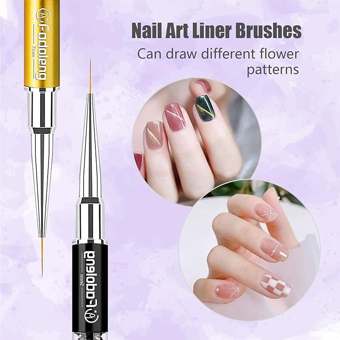 Nail Art Brushes, 7Pcs Nail Design Brushes for Salon at Home DIY Manicure with Nail Liner Brush and Double-ended Fine Nail Art Pen (7/9/11/15/20mm)