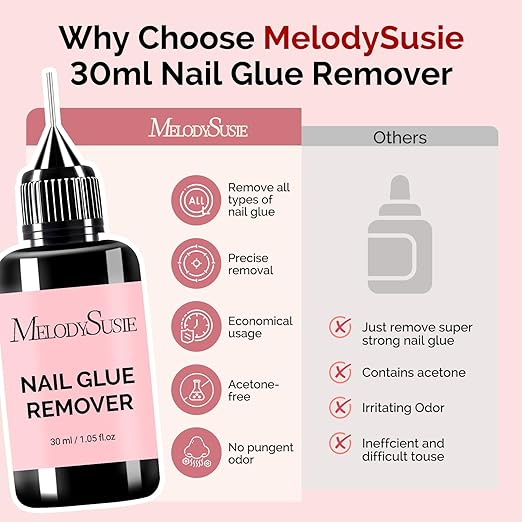 MelodySusie 2PCS Nail Glue Remover for Press on Acetone Free Nail Polish Remover Multi-Functional Remover for Nails Tips Gentle Glue Remover for Gel x Nails for Home Salon 30ML