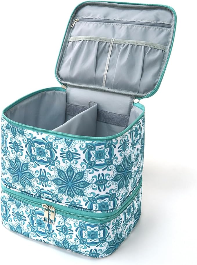 Nail Polish Organizer Aesthetic Nail Organizers and Storage, Bow Nail Supplies Kit Organizer Travel Carrying Case for Manicure Tools (Floral C, 2 Layer)