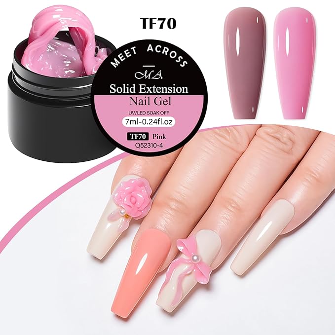 MEET ACROSS All-in-One Extension Mini Kit 2×7ml Non-Sticky Builder Gel Starter Kit WIth Base & Top Coat/Dual-Silicone Pen/Pro File/20-Pc Reusable Dual Forms Salon-Grade Extensions (Nude+Pink)