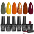 Beetles Gel Nail Polish Set 6Pcs Brown Green Yellow Burgundy Orange Glitter Gel Polish Nails Art Soak off Uv LED Manicure Gift Set Golden Season Collection 2025 Nail Trend Gift for Women