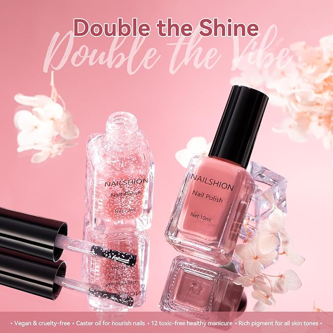 Dusty Rose Nail Polish and Sheer Pink Dot, 2 Colors Light Pink Nail Polish Duo Non-Gel, Classic Elegant Opaque, Rich in Castor Oil, Fast Dry & Long Lasting Glossy Nail Art