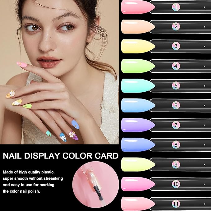 Allstarry 200 Pcs Clear Nail Swatch Sticks with Ring and Numbered Tip Flat head Shaped Nail Art Polish Display Tips, False Nail Sample Sticks, Sacks of Transparent Nail Practice-Tips for Manicure