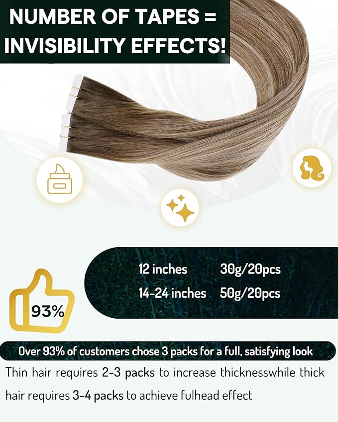 RUNATURE Balayage Tape in Hair Extensions Human Hair 12 Inch Real Hair Extensions Tape ins Straight Tape in Extensions Human Hair for Women Balayage Brown to Blonde Natural Remy Hair 30g 20pcs