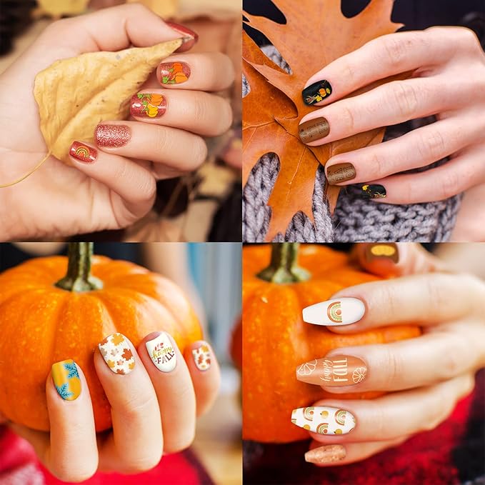 Whaline 6Pcs Fall Thanksgiving Theme Nail Art Stamping Plate Kit Various Pattern Pumpkin Maple Autumn Blessing Collection Checkered Nail Art Plate for Thanksgiving Day DIY Design Print Manicure Salon