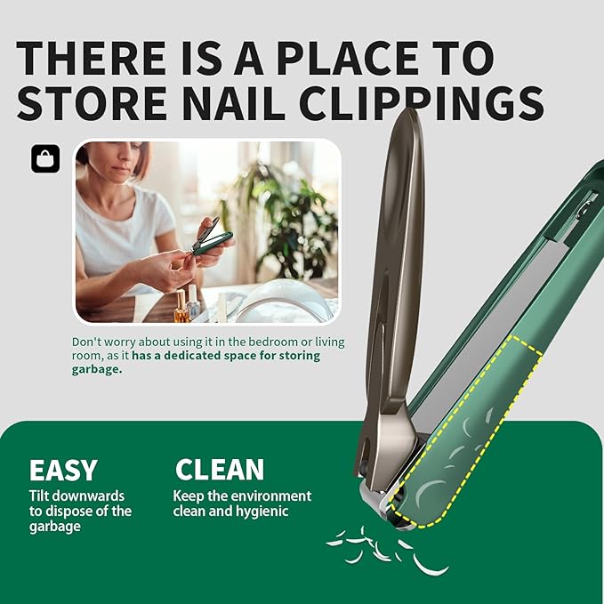 Nail Clippers with Catcher, 2-Pack Slanted & Curved Nail Clippers for Ingrown Toenails and Fingernails, Anti-Splash Nail Cutter for Men, Women, Seniors, Heavy-Duty Finger Nail Clippers Adult