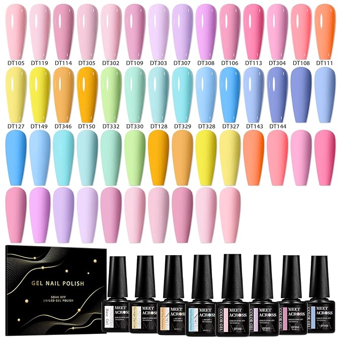 MEET ACROSS 30Pcs Nude Gel Polish Set Pink Sky Blue Gel Nail Polish Dreamy Town Series Macaroon Nail Manicure Kit Gift for Women 26 Colors