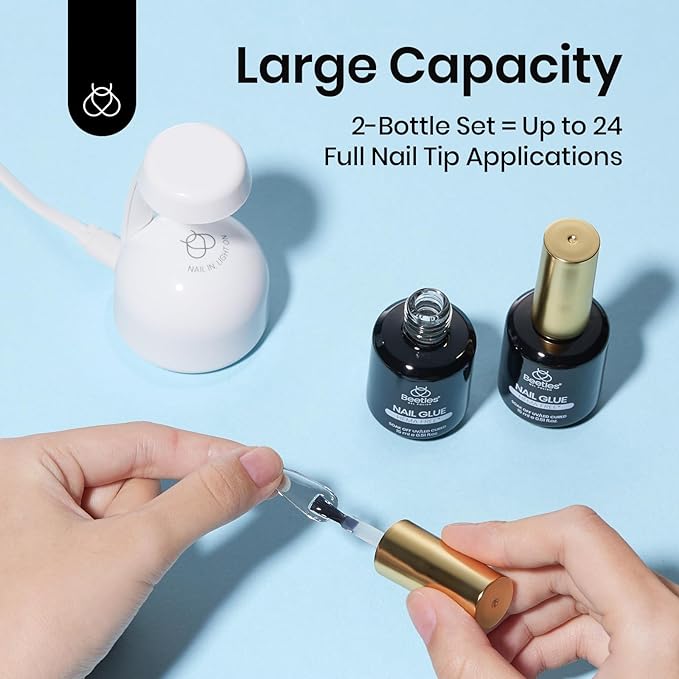 Beetles 2Pcs 15ml HEMA-Free Nail Glue Gel for Acrylic Nail Tips & Clear Press On Nails, TPO Free Super Strong U V Nail Glue for Nail Extensions, Skin-Friendly, DIY Long Lasting Nail Gel Kit