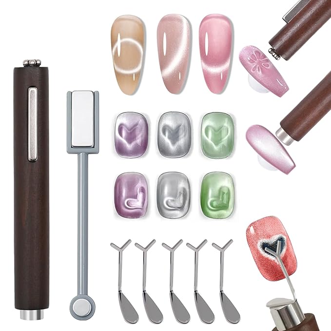 2 PCS Nail Magnet With 5 Pcs Y-Shape Mold Set For Nail Art Cat Eye Magnet For Nails, 3 In 1 & 2 In 1 Magnet For Nails, Heart Magnet For Cat Eye Gel Polish Magnet Stick Pens Nail Tools