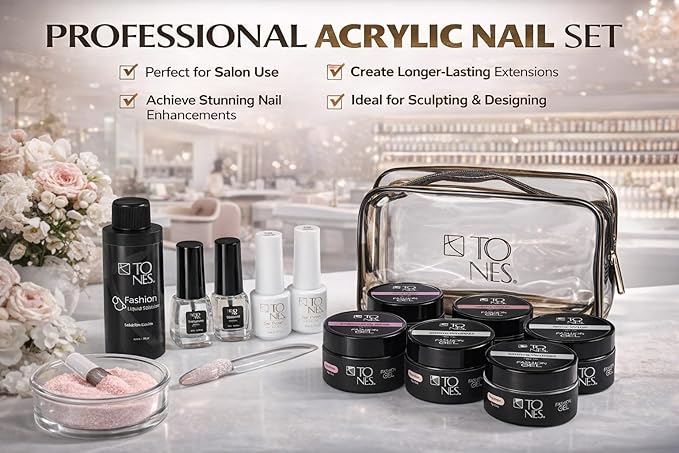 TONES Professional Fashion Poly Gel Nail Sampler Kit Complete Salon Nail Art Set for Sculpting, Extensions & Nail Design Acrylic Nail Kit with Liquid, Powders & Gel Polish