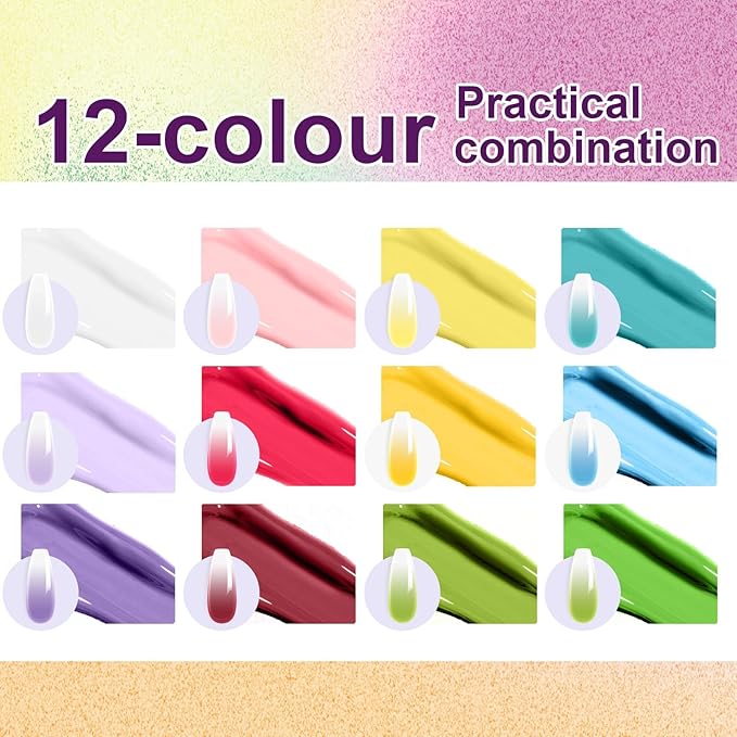 Gradient Painting Gel Set, 12 Colors Ombre Gel Nail Polish with 6 Aurora Multi-Purpose Brushes for Ombre Nails Aura Nails French Manicure Soak Off UV I Plate of Macaroons