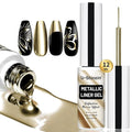 12ml Metallic Painting Gel Liner Nail Art 3D Mirror Chrome Effect Nail Polish Metal Painted Drawing Build in Thin Brush Soak Off UV/LED Bronze Gold Striper Gel for Nail Art Manicure