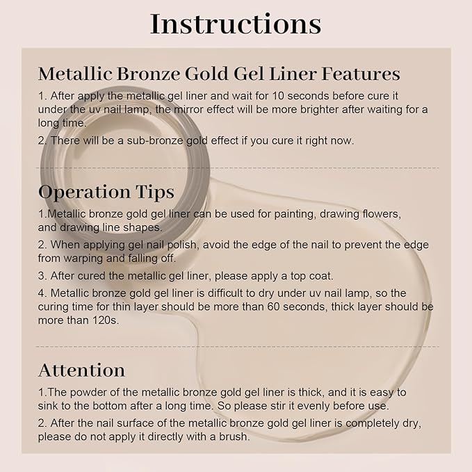 RARJSM Metallic Painting Gel Nail Polish Bronze Gold Chrome 3D Metal Painted Drawing Gel Polish 8ml Reflective Mirror Effect Glossy Shine Soak Off Curing Need Home Salon DIY Nail Art Liner Design