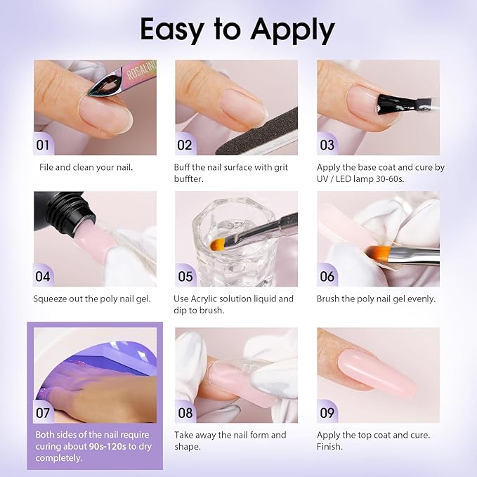 ROSALIND 6 PCS Poly Nail Gel, 0.34 oz/10 ml Soft Pink Poly Extension Gel, Quick Nail Extension, Builder Nail Enhancement for Beginner & Professional Salon Home Diy Design
