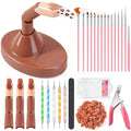 Practice Fingers Kit, 3PCS Nail Practice Hand Finger for Acrylic Nails, 22PCS Nail Art Tools, with 200PCS Nail Tips and Base Stand, Practice Hand for Acrylic Nails Home Salon DIY Beginner (Brown)