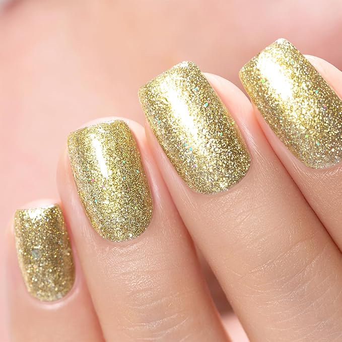 RARJSM Glitter Gel Nail Polish Platinum Gold Metallic Light Gold Iridescent Rainbow Shimmer Flakes Gel Polish Sparkly Chunky Pigments Soak off Led UV Curing Required for Home Salon Manicure Christmas
