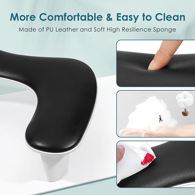 Quaferen Arm Rest for Nails Tech: U-shaped Manicure Nail Arm Rest Stand Black Big Armrest Microfiber PU Leather Hand Rest Pillow for Acrylic Nail Cushion