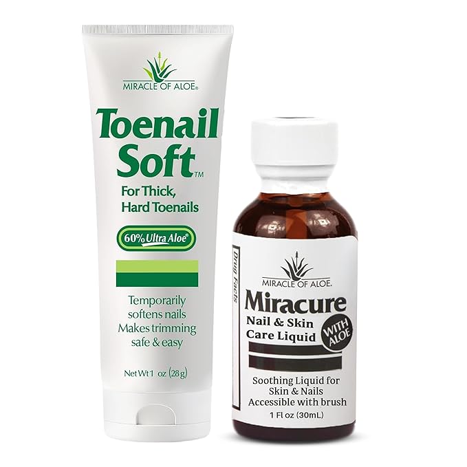 Toenail Softener & Nail and Foot care Liquid Bundle – Thick Toenail Softening Cream with Aloe Vera & Tea Tree Oil + Miracure UltraAloe Liquid with Brush & Toe Separators