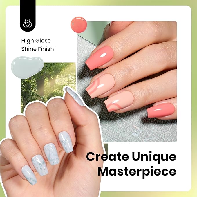 Beetles Spring Gel Polish Set - 6 Colors Hema Free 15ml Green Nude Pink Gel Polish Kit Soak Off Uv LED Nail Lamp DIY Home Manicure Salon Lakeside Serenity Gift for Women Girls st patricks