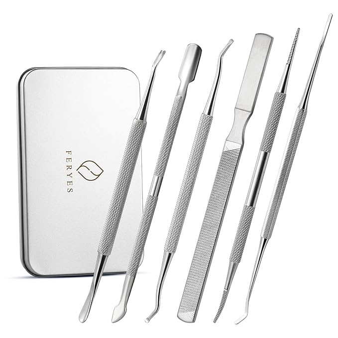 FERYES Ingrown Toenail Removal Tool Kit - 6 Piece Pedicure & Manicure Tools Set with Nail Files, Lifters, Cuticle Trimmers - Podiatrist Grade Nail Care Kit for Thick & Ingrown Nails