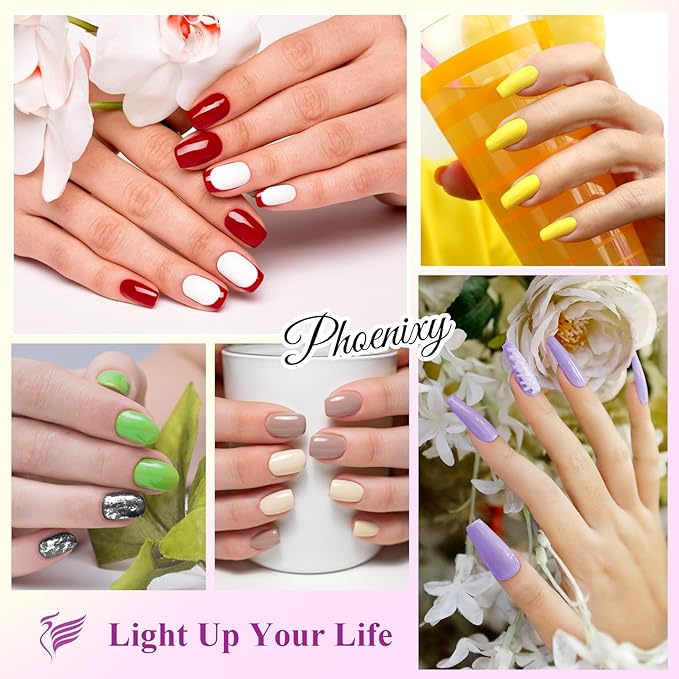 PHOENIXY 24 PCS Gel Nail Polish, Purple Colors Gel Nail Polish Set with Base Glossy Matte Top Coat Black Red Nail Kit Gifts for Women (PCB9028)