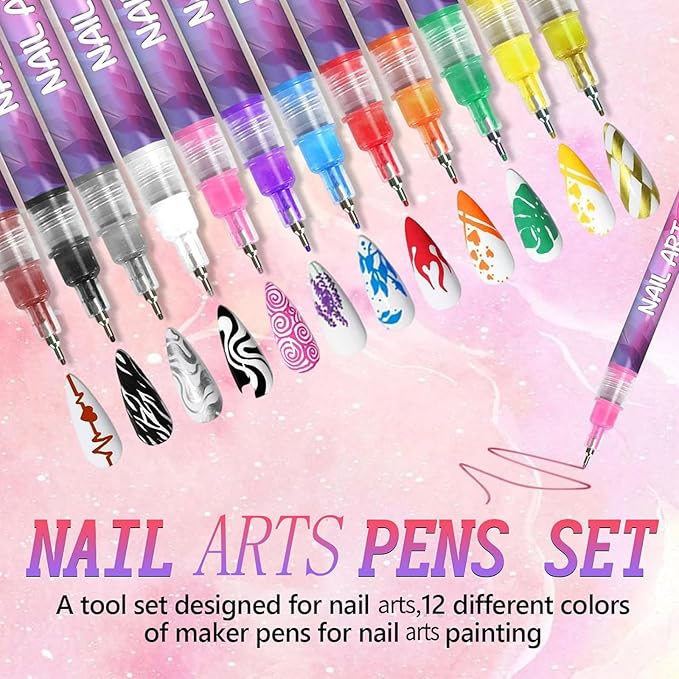 NEW 12 Colors Nail Arts Markers Pens Set, Nail Markers for Nail Arts, Suitable for Nail Arts, Nail Painting, And Artistic Decorations; Suitable for Everyone（12 Colors）