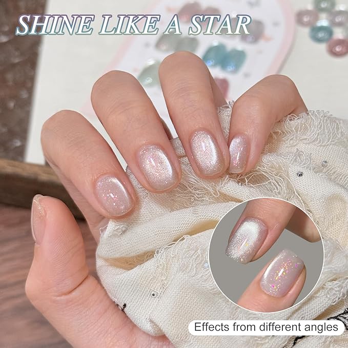 GAOY Cat Eye Gel Polish Kit with Confetti, 6 Colors Glitter Nail Polish Set, Summer Nail Art, Soak Off UV Cure Gel for DIY Manicure at Home and Salon